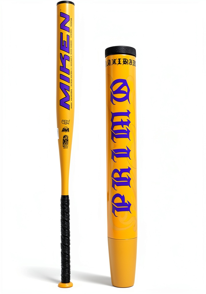 Miken Gold softball bat in use on a softball field