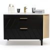 24 Inch Bathroom Vanity with Sink, Modern Floating Vanity with Resin Sink, 2 Large Storage Darwers, Wood Grain Texture Wall Mounted Bathroom Vanities, Gold Handles-3