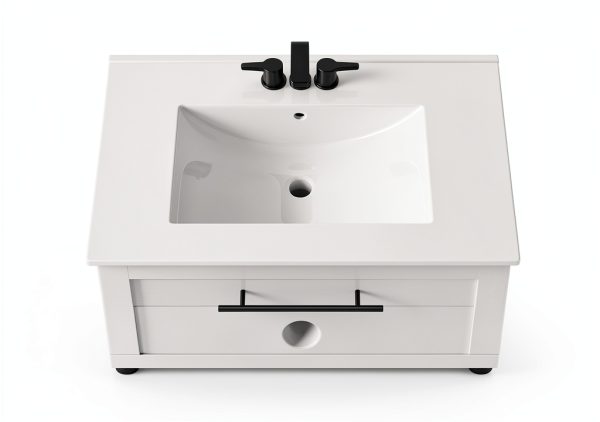 Bathroom Vanity IRONCK 30" Mounted Ceramic Sink Tip-Out Drawer White-3