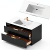 24 Inch Bathroom Vanity with Sink, Modern Floating Vanity with Resin Sink, 2 Large Storage Darwers, Wood Grain Texture Wall Mounted Bathroom Vanities, Gold Handles-1
