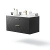 24 Inch Bathroom Vanity with Sink, Modern Floating Vanity with Resin Sink, 2 Large Storage Darwers, Wood Grain Texture Wall Mounted Bathroom Vanities, Gold Handles-2