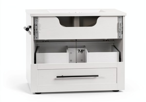 Bathroom Vanity IRONCK 30" Mounted Ceramic Sink Tip-Out Drawer White-1