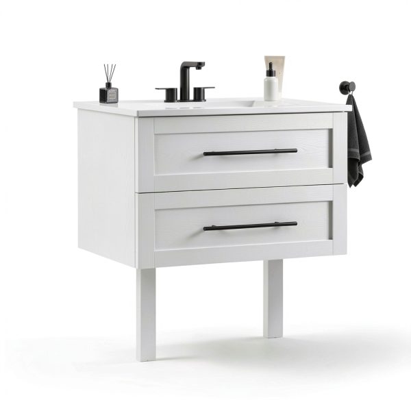 Bathroom Vanity IRONCK 30" Mounted Ceramic Sink Tip-Out Drawer White-6