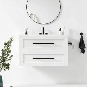 Bathroom Vanity IRONCK 30" Mounted Ceramic Sink Tip-Out Drawer White-0