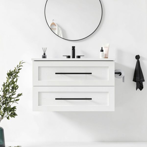 Bathroom Vanity IRONCK 30" Mounted Ceramic Sink Tip-Out Drawer White-0