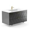 24 Inch Bathroom Vanity with Sink, Modern Floating Vanity with Resin Sink, 2 Large Storage Darwers, Wood Grain Texture Wall Mounted Bathroom Vanities, Gold Handles-4