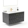 24 Inch Bathroom Vanity with Sink, Modern Floating Vanity with Resin Sink, 2 Large Storage Darwers, Wood Grain Texture Wall Mounted Bathroom Vanities, Gold Handles-0