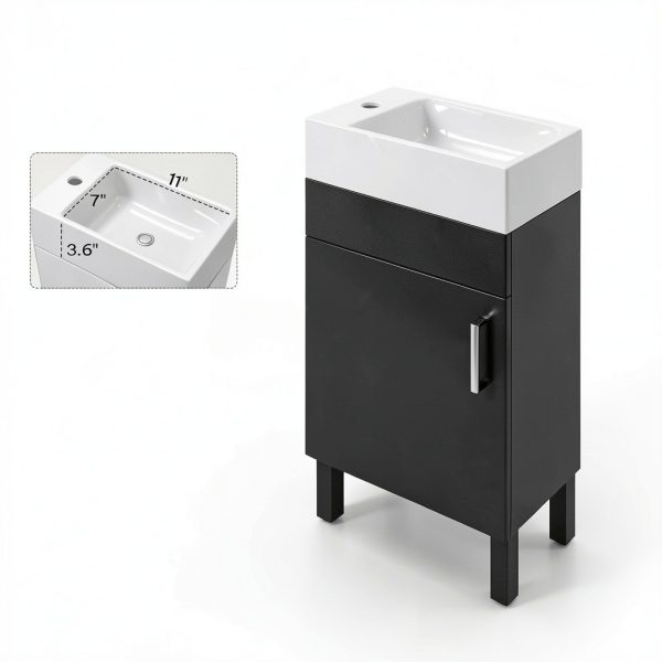 Bathroom Vanity YITAHOME 16 Inch Black Freestanding Soft‑Close-1