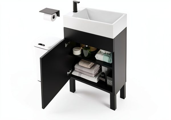 Bathroom Vanity YITAHOME 16 Inch Black Freestanding Soft‑Close-3