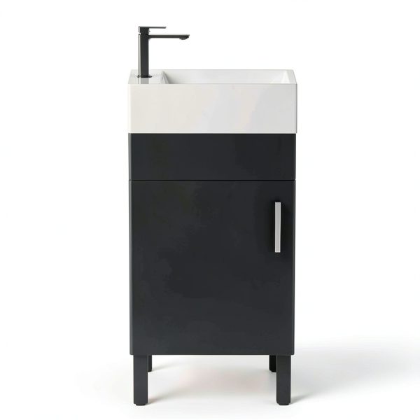 Bathroom Vanity YITAHOME 16 Inch Black Freestanding Soft‑Close-0
