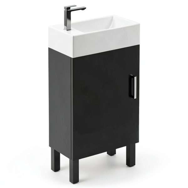 Bathroom Vanity YITAHOME 16 Inch Black Freestanding Soft‑Close-4