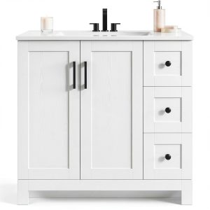 Bathroom Vanity IRONCK 36" White Freestanding with Soft Close Doors-0