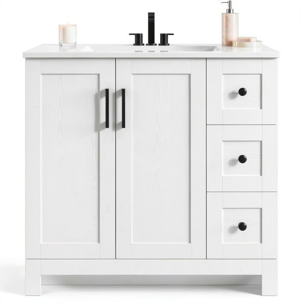 Bathroom Vanity IRONCK 36" White Freestanding with Soft Close Doors-0