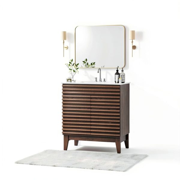 Bathroom Vanity APRILSOUL 30" Walnut Ceramic Sink Mid-Century-1