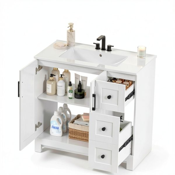 Bathroom Vanity IRONCK 36" White Freestanding with Soft Close Doors-2