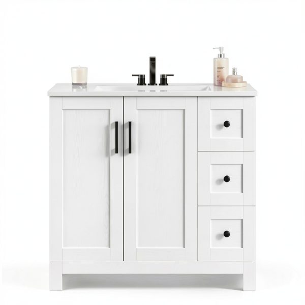 Bathroom Vanity IRONCK 36" White Freestanding with Soft Close Doors-8