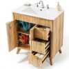 Bathroom Vanity T4TREAM 30" Fluted Cabinet with Ceramic Sink Oak-5