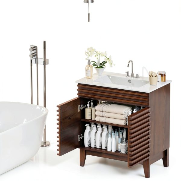 Bathroom Vanity APRILSOUL 30" Walnut Ceramic Sink Mid-Century-6