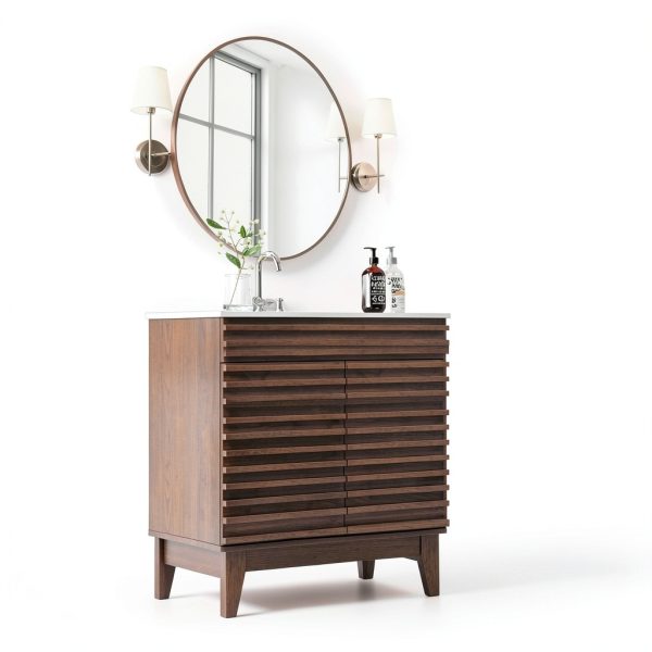 Bathroom Vanity APRILSOUL 30" Walnut Ceramic Sink Mid-Century-3